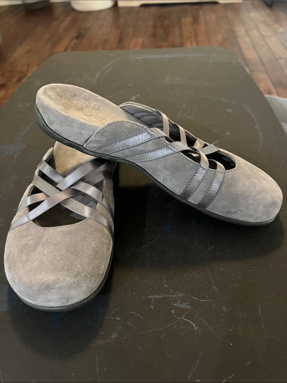 Vionic claire Gray Suede Cross-Strap Mules